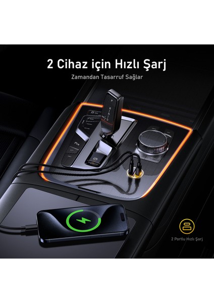Superauto Araç Içi Şarjı, 2 Portlu Pd 45W Type-C ve Usb-A Girişli, 30W Hızlı Şarj Çakmaklık Adaptörü, Siyah