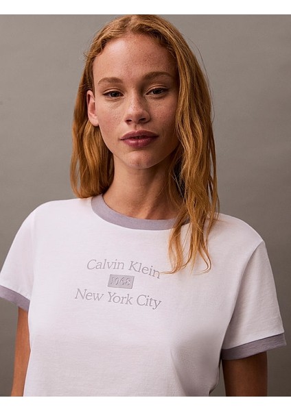 Cropped Logo Ringer Kadın Beyaz T-Shirt LV047B808G-VVC