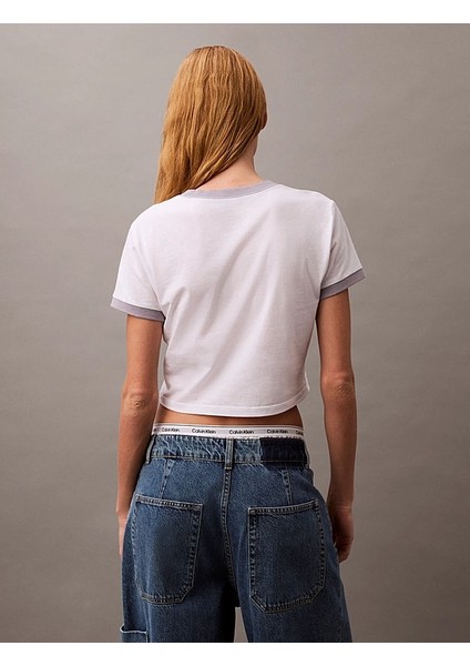 Cropped Logo Ringer Kadın Beyaz T-Shirt LV047B808G-VVC