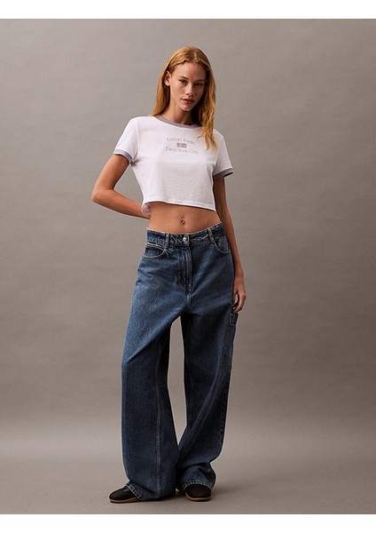 Cropped Logo Ringer Kadın Beyaz T-Shirt LV047B808G-VVC