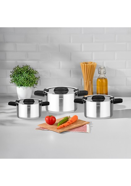 Elena Saten 6 Parça Derin Tencere Set