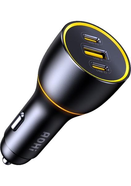 Superauto Araç Içi Şarjı, 3 Portlu Pd 170W Type-C ve Usb-A Girişli, Hızlı Şarj Çakmaklık Adaptörü, Siyah