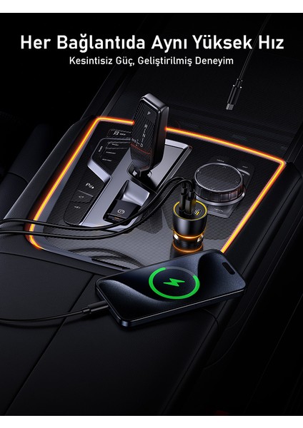 Superauto Araç Içi Şarjı, 3 Portlu Pd 170W Type-C ve Usb-A Girişli, Hızlı Şarj Çakmaklık Adaptörü, Siyah