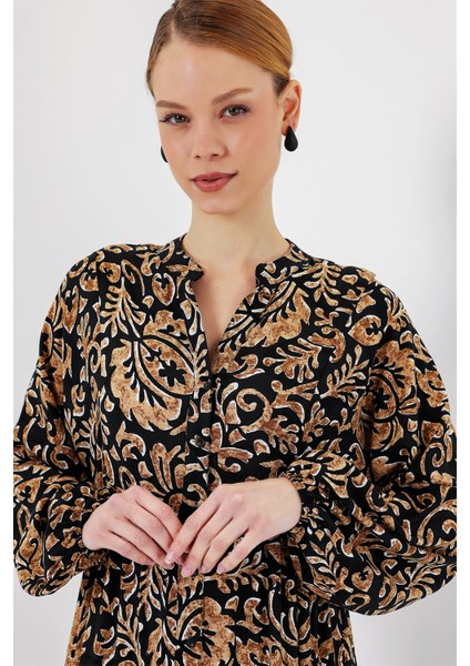 2423 Otantik Desenli Tesettür Elbise - SIYAH10 modelleri