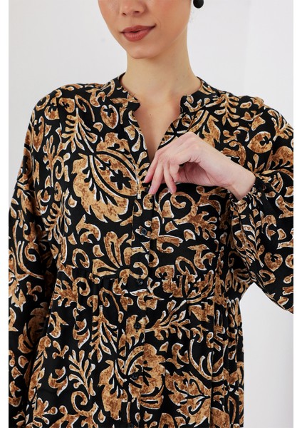 2423 Otantik Desenli Tesettür Elbise - SIYAH10 indirimleri