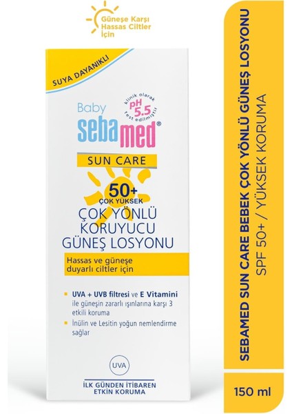 Baby UVA - UVB Filtresi ve E Vitamini Etkili Çok Yönlü Koruyucu Çocuk Güneş Losyonu 50 SPF 150 ml