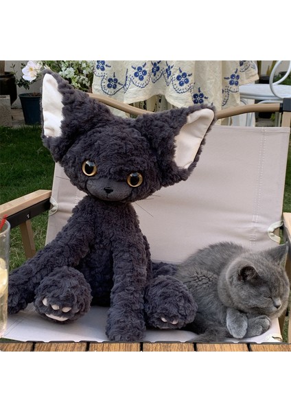 40 cm Süper Sevimli Devon Kıvırcık Kedi Kara Kedi Bebek Peluş Oyuncak (Yurt Dışından)
