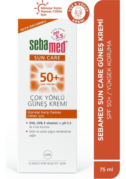 Sun Care UVA / UVB Filtresi ve E Vitamini Üçlü Yüksek Koruma Çok Yönlü Güneş Kremi 50 SPF 75 ml