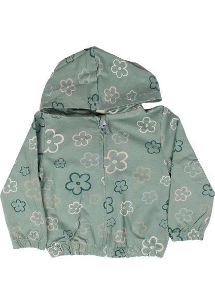 Kız Çocuk Yeşil Papatya Desenli Kapşonlu Hırka - 1015623