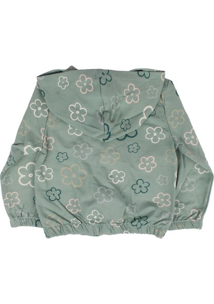 Kız Çocuk Yeşil Papatya Desenli Kapşonlu Hırka - 1015623 modelleri