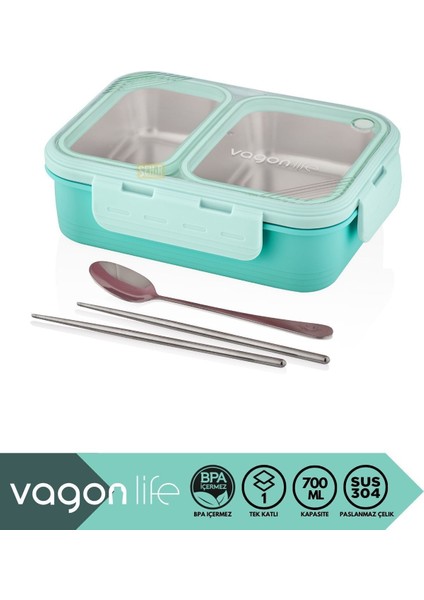 Luxury Bento 700ML Lunchbox Yeni Koleksiyon Tek Katlı 2 Bölmeli Çelik Sefer Tası Yemek Kutusu 1 Adet