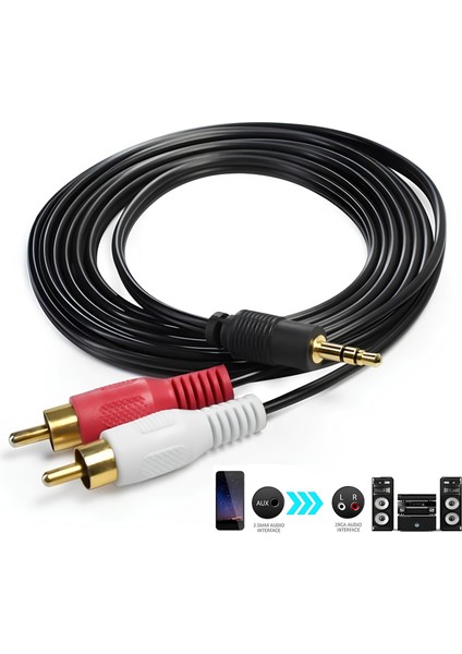 3 Metre 2 Rca Erkek - 3.5mm Aux Erkek Stereo Ses Kablosu | Telefon, Tablet, Pc'den Tv, Amfi, Hoparlöre Yüksek Kaliteli Ses Aktarımı modelleri