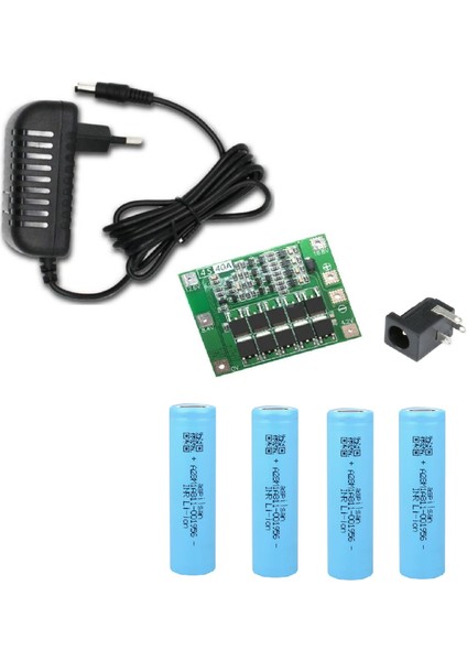 4 Adet Aspilsan Li-Ion Pil, 4s 40A Bms, 18 Volt 1 Amper Adaptör ve 5,5x2,5 Dişi Soket