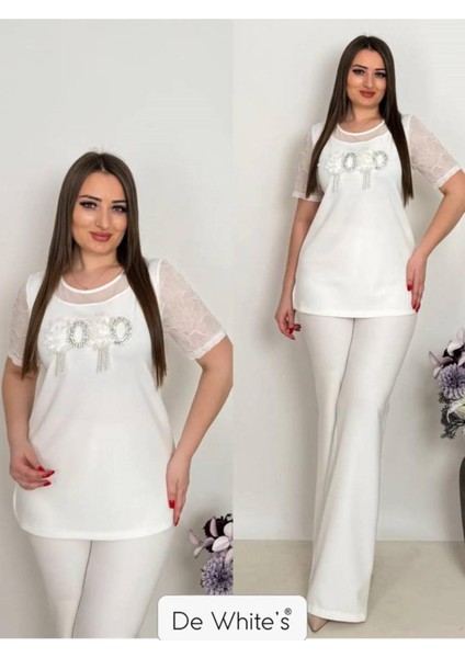 Büyük Beden Önü Işlemeli Kısa Kol Bluz modelleri