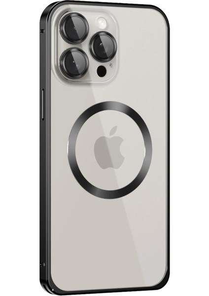 Apple iPhone 15 Pro Max Kılıf Metal Bumper Magneticsafe Kapak - Siyah Nrmsa
