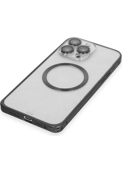 Apple iPhone 15 Pro Max Kılıf Metal Bumper Magneticsafe Kapak - Siyah Nrmsa