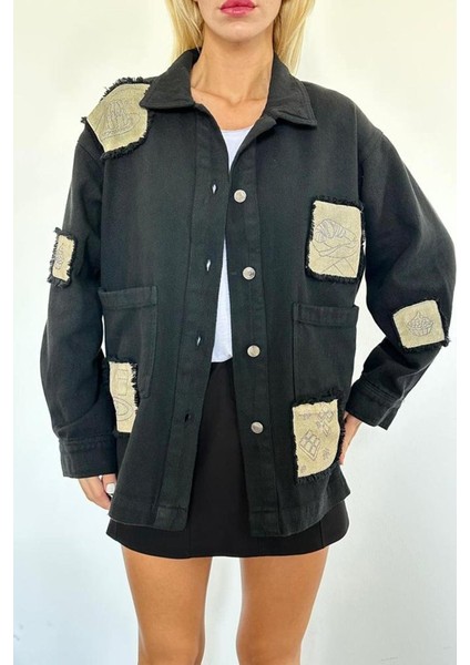 Siyah Gabardin Arma Detaylı Gömlek Ceket