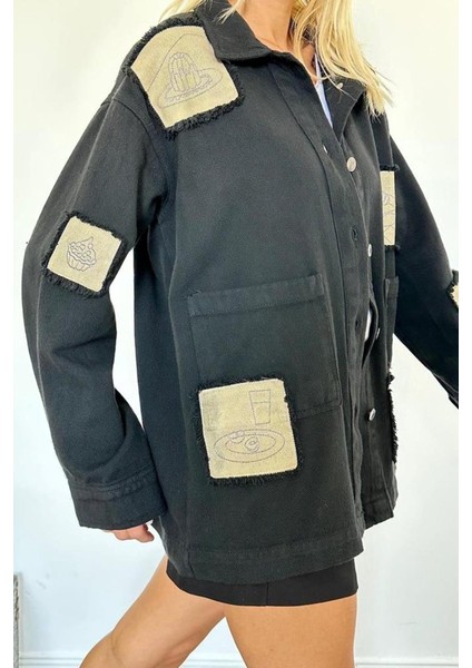 Siyah Gabardin Arma Detaylı Gömlek Ceket