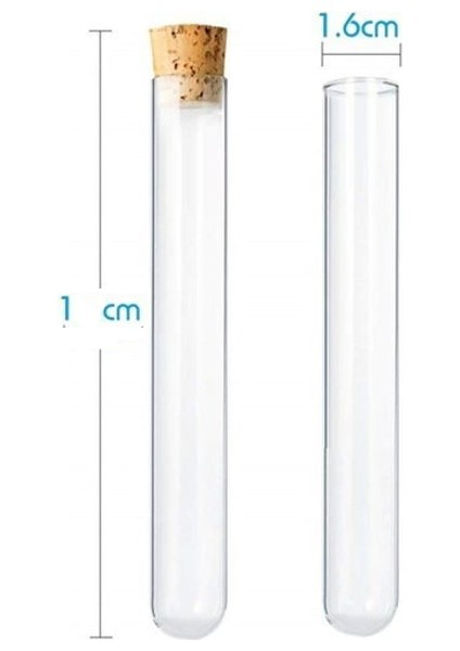 Deney Tüpü 16X100MM Dibi Yuvarlak Mantar Tıpalı - 10 Adet