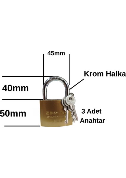 Asma Kilit Paslanmaz 63MM 3 Anahtarlı