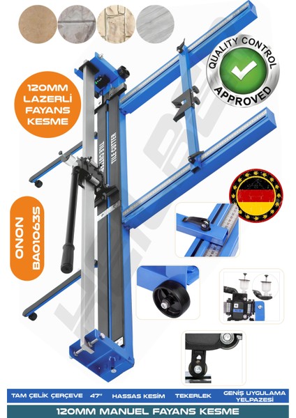 Yeni Nesil Blue 120CM Lazerli Yağlı Çift Sürgülü Hassas Kesim Metreli Seramik Fayans Granit Kesme Makinesi