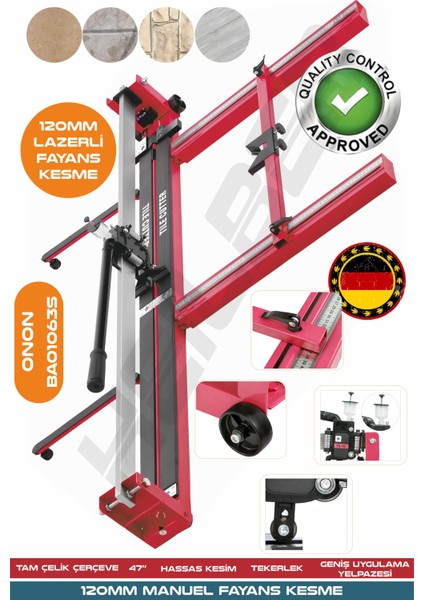 Yeni Nesil Red 120CM Lazerli Yağlı Çift Sürgülü Hassas Kesim Metreli Seramik Fayans Granit Kesme Makinesi