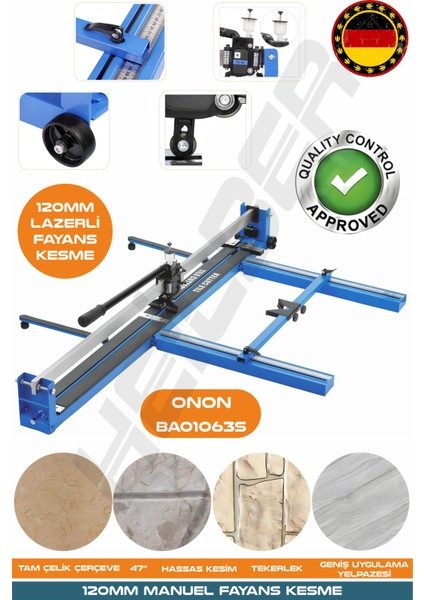 Yeni Nesil Blue 120CM Lazerli Yağlı Çift Sürgülü Hassas Kesim Metreli Seramik Fayans Granit Kesme Makinesi