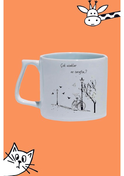 Çok Uzaklar Ne Tarafta ? Sonbahar Tasarım Baskılı Beyaz Lüks Sap Kupa Bardak