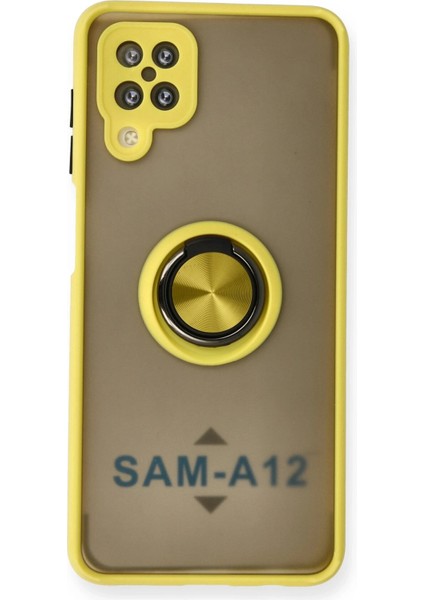 Samsung Galaxy A12 Kılıf Montreal Yüzüklü Silikon Kapak - Sarı Ferrg