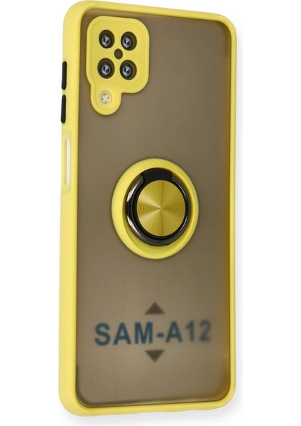 Samsung Galaxy A12 Kılıf Montreal Yüzüklü Silikon Kapak - Sarı Ferrg