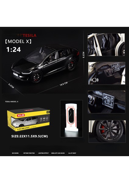 1:24 Tesla Model x Simülasyon Alaşım Araba Modeli Araç Ses ve Işık Geri Çekin Oyuncak Araba Çocuk Koleksiyonu Dekorasyon Hediye C292 (Yurt Dışından)
