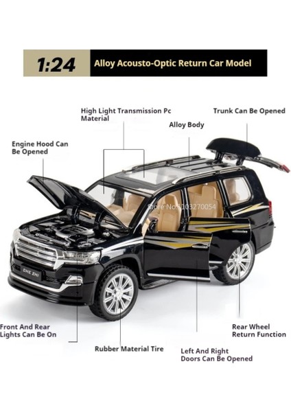 Ölçekli 1:24 Toyota Land Cruiser Araba Oyuncak Modeli Döküm Alaşım Arabalar Ses Işığı Geri Çekin 6 Kapı Açık Lastik Lastik Araç Çocuk Hediye (Yurt Dışından) modelleri
