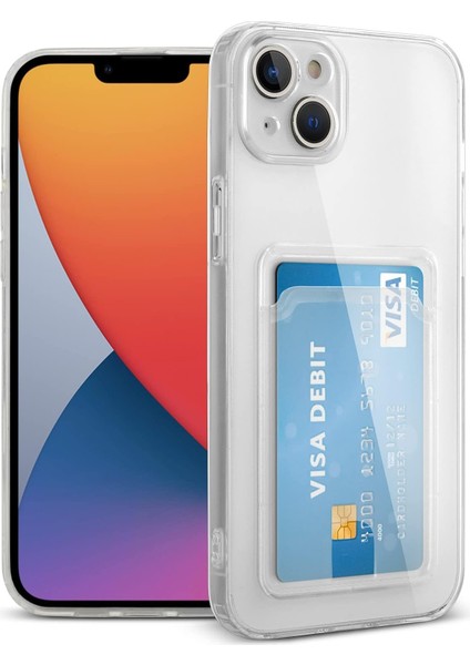 Apple iPhone 14 Plus Kılıf Kartlıklı Şeffaf Kart Koymalı Silikon Yumuşak Kapak Kılıf- Şeffaf