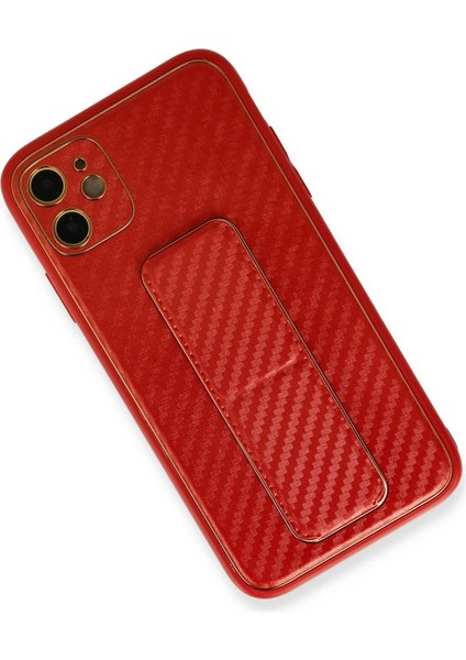 Iphone 12 Kılıf Coco Karbon Standlı Kapak - Kırmızı Mrayd modelleri