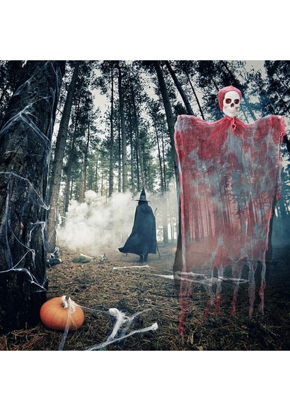 Led Işıklı Kahkaha Atan Sesli Sensörlü Ürpertici Kuru Kafa Kanlı Korku Hayalet Saçaklı Dekor 90x50 cm fiyatları