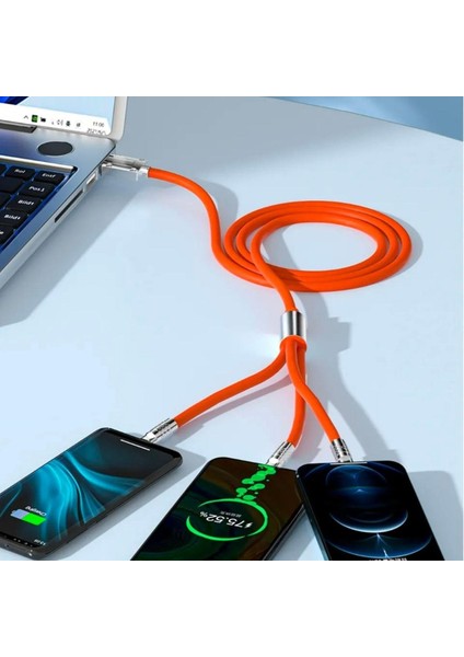 Büro Ev Ofis Personel Telefonu Için Turuncu Çinko Alaşımlı 3 LED Başlı Hızlı Şarj Kablosu