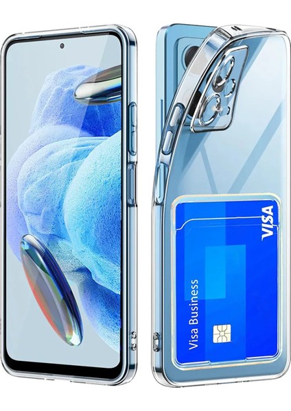 Xiaomi Redmi Note 12 5g Kılıf Kartlıklı Şeffaf Kart Koymalı Silikon Yumuşak Kapak Kılıf- Şeffaf