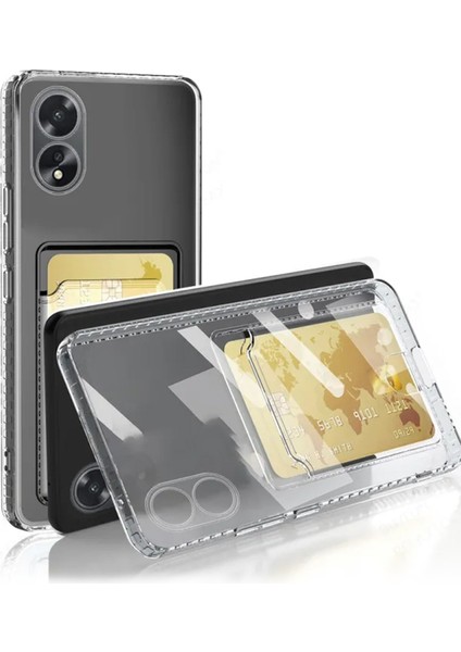 Oppo A38 Kılıf Kartlıklı Şeffaf Kart Koymalı Silikon Yumuşak Kapak Kılıf- Şeffaf