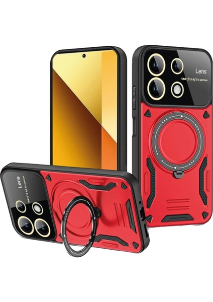 Xiaomi Redmi Note 13 4g Kılıf Joy Lens Standlı Kapak - Kırmızı Mrayd