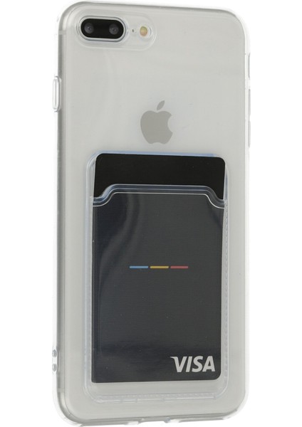Apple iPhone 8 Plus Kılıf Kartlıklı Şeffaf Kart Koymalı Silikon Yumuşak Kapak Kılıf- Şeffaf