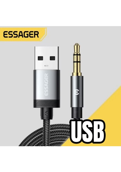 Usb-A To 3.5mm Aux Kablo Dac Çip+Hi-Fi Ses Ce Sertifika Hasır Örgülü Sağlam Ses Kablosu Araç Laptop