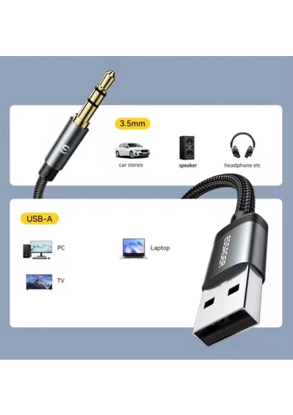 Usb-A To 3.5mm Aux Kablo Dac Çip+Hi-Fi Ses Ce Sertifika Hasır Örgülü Sağlam Ses Kablosu Araç Laptop fiyatları