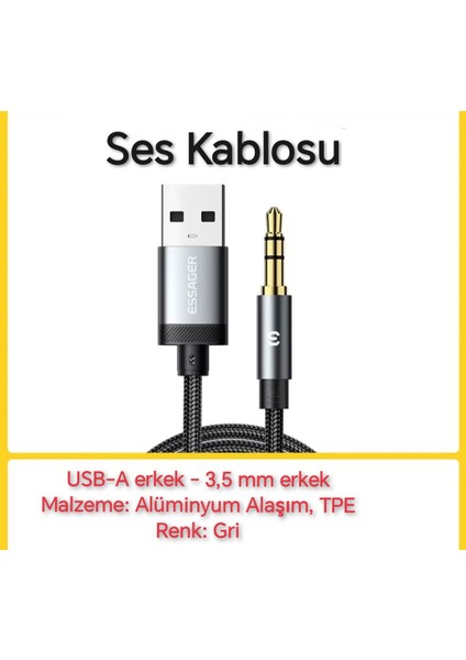 Usb-A To 3.5mm Aux Kablo Dac Çip+Hi-Fi Ses Ce Sertifika Hasır Örgülü Sağlam Ses Kablosu Araç Laptop modelleri
