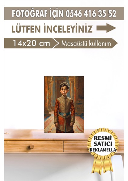 NO:123 Kişiye Özel Tasarım Erkek Çocuk Tablosu Hediyelik Kraliyet Kıyafetli Portresi