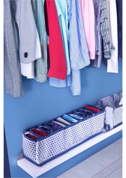 11 Bölmeli Small Puantiyeli Mavi Beyaz Çekmece ve Dolap Içi Akordiyon Organizer 5'li modelleri