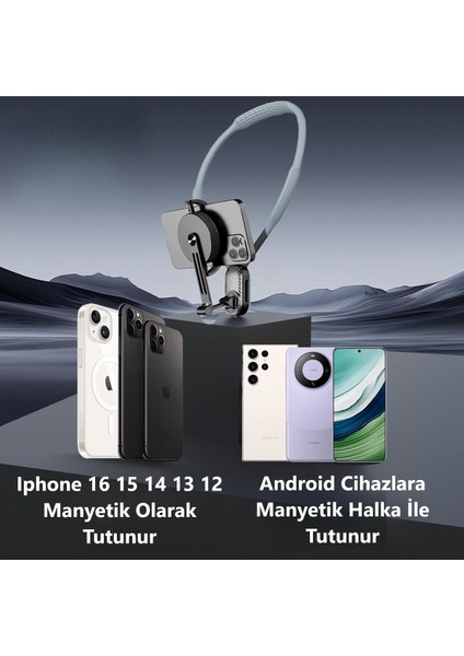 Boyun Askılı Manyetik Telefon Tutucu Youtuber / Tiktok / Kalıcı Makyaj / Vlog / Pov Video Çekim indirimleri