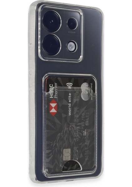 Xiaomi Poco X6 Kılıf Kartlıklı Şeffaf Kart Koymalı Silikon Yumuşak Kapak Kılıf- Şeffaf