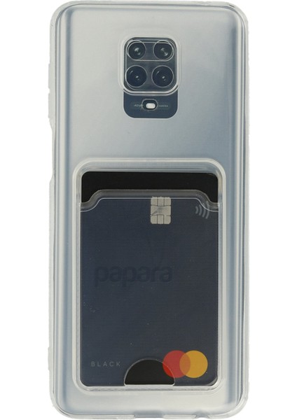Xiaomi Redmi Note 9s Kılıf Kartlıklı Şeffaf Kart Koymalı Silikon Yumuşak Kapak Kılıf- Şeffaf