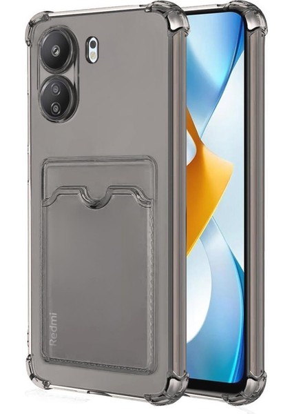 Xiaomi Redmi 13C Kılıf Kartlıklı Şeffaf Kart Koymalı Silikon Yumuşak Kapak Kılıf- Şeffaf