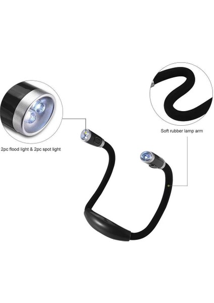 Taşınabilir Esnek Boyun LED Okuma Lambası | Eller Serbest Işık | 4 LED Ayarlanabilir Işık | Göz Yormayan Aydınlatma | Kamp, Kitap, Gece Çalışmaları Için Uygun | Pilli Kullanım